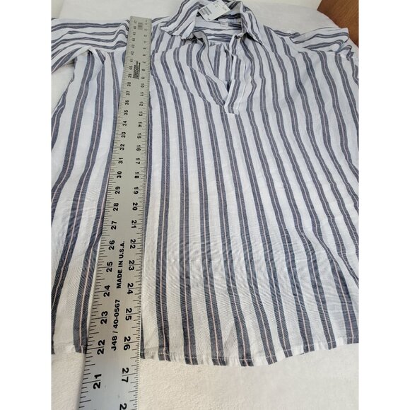 H&M Womens Striped Long-Sleeve V-Neck Popover Blouse US 12 White 100% Cotton New - Picture 7 of 7